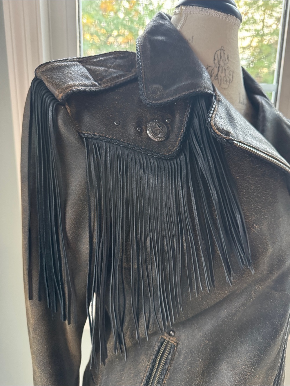 Harley Davidson fringed distressed leather side zip riding jacket EUC small - Picture 5 of 15
